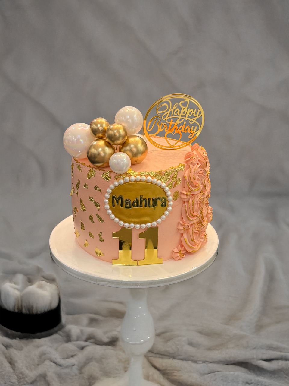 Peach and Gold Birthday Elegance Cake