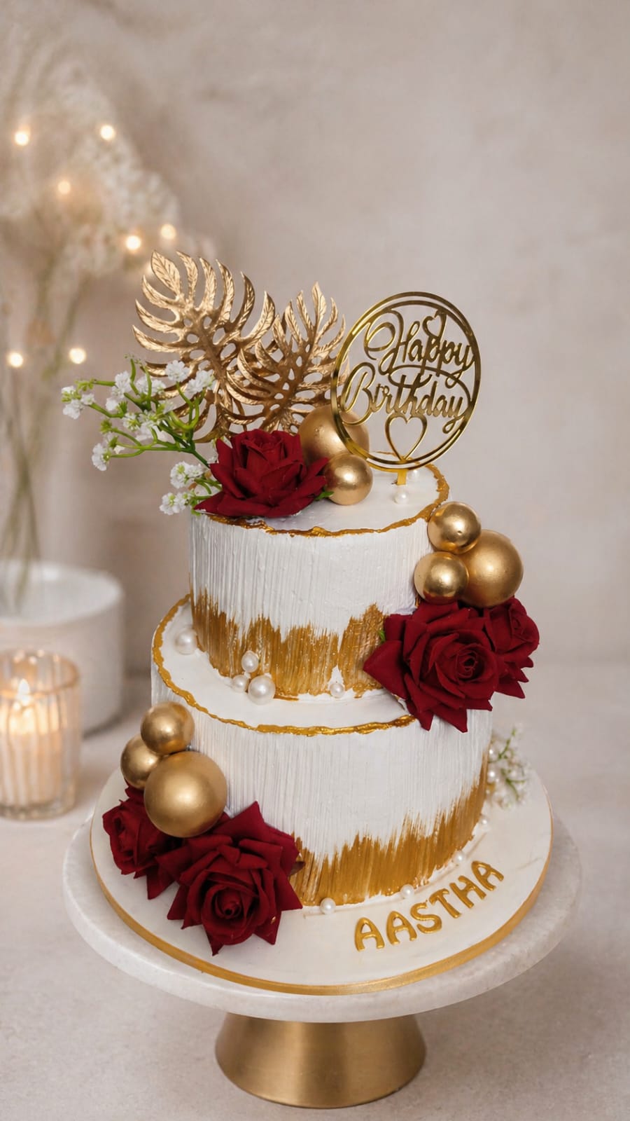 Elegant Red Rose and Gold Tiered Cake
