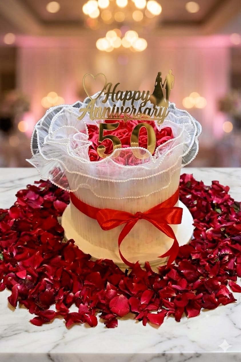 Golden Jubilee Rose Bouquet Cake